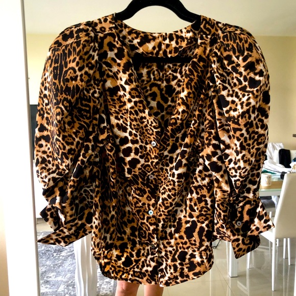 NEW LUXURY ANIMAL PRINT PUFF SLEEVE BLOUSE - Picture 2 of 9